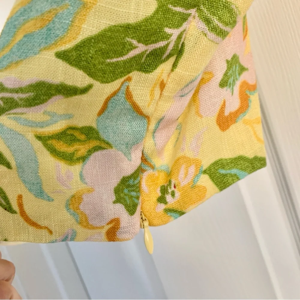 🌼 ZARA Printed Linen Crop Top Bustier Neckline Skirt Set Yellow Floral Print XS - Picture 8 of 16